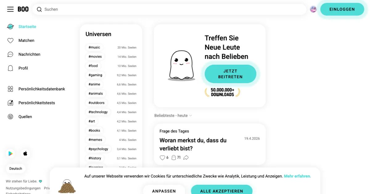 Boo-Homepage – Screenshot 2026