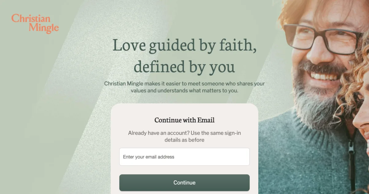 Christian Mingle-Homepage – Screenshot 2026